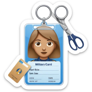 Scissors cutting military ID card in the middle front view sticker