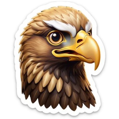 Cinematic Comical Golden Eagle Portrait Emoji, Head tilted dramatically with an exaggeratedly shocked expression, featuring a striking, broad-beaked form with wide, comically expressive eyes full of playful disbelief and richly textured golden feathers, Simplified yet hilariously expressive features, highly detailed, glowing with a slightly sassy amber glow, high shine, dramatic yet playful, stylized with an air of cheeky aerial mischief, soft glowing outline, capturing the essence of a meme-worthy golden eagle that looks ready to side-eye its way into viral fame! sticker