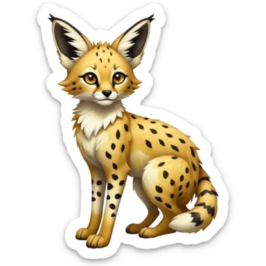 Epic Feral Rare Fantasy shiny cool fluffy Vernid-Trico-Fox-Serval-species-hybrid-animal by LiLaiRa, random markings, tufted ears, full body sticker