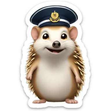 Hedgehog with long ears wearing a naval officers hat sticker
