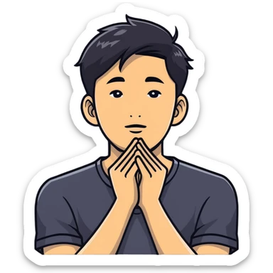 asian guy thinking, hands on chin sticker