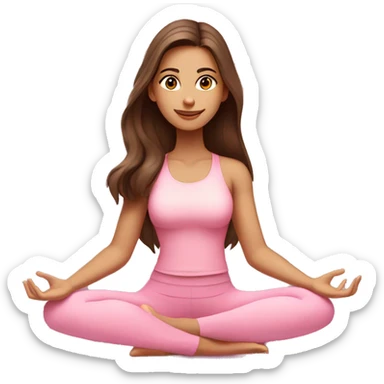 Brunette long hair and brown eyes yoga beautiful girl in light pink pink pink clothes sitting on a yoga mat sticker