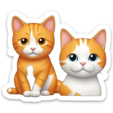 one orange cat and one white cat heads only sticker