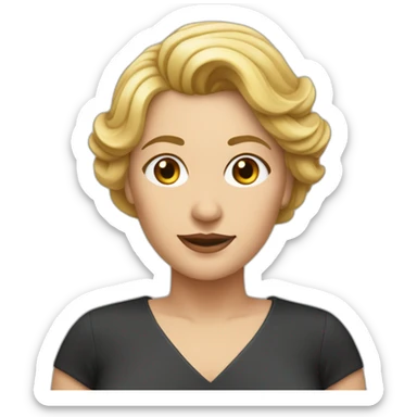 Mujer de 54 años elegante con  pelo muy corto rubio pensando sticker