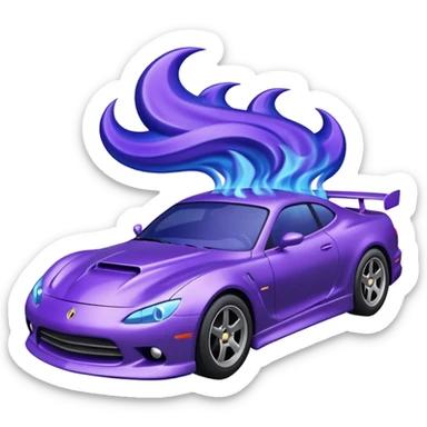 Purple car drifting with navy blue flames coming out of the rear tires. sticker