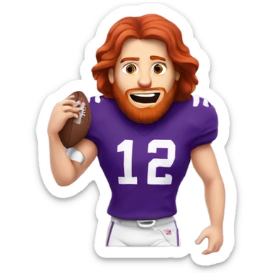 Redhead jesus playing American football wearing purple and silly face sticker