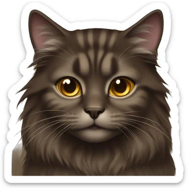 Dark Brown Norvegian cat with long hair and gold brown eyes sticker