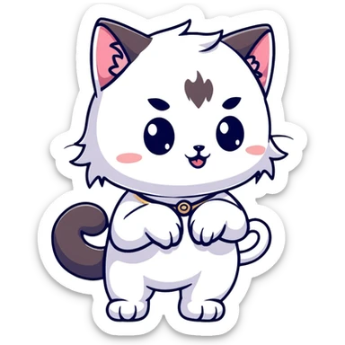 adorable chibi catgirl with cat paws, fluffy tail, oversized head and small body sticker