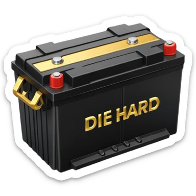 black car battery featuring the name 'Die Hard' and dynamic gold force lines, showcasing its powerful nature sticker