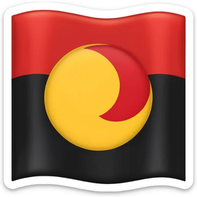 a rectangular flag with the top half solid black and the bottom half solid red with a medium-sized yellow circle in the middle overlapping both colours sticker