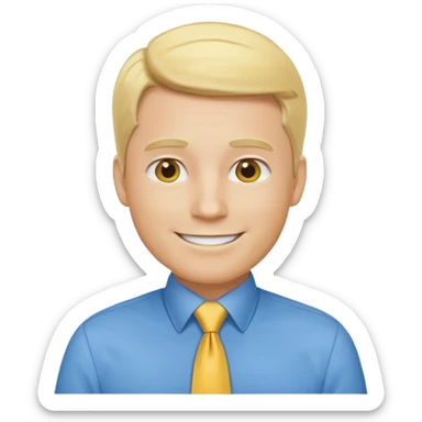 consulting man with hand with white skin and blonde hair with blue shirt and yellow tie sticker