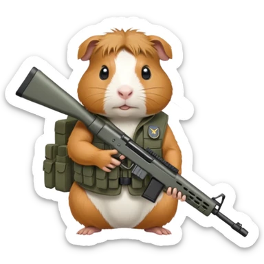 guinea pig with a tactical military vest holding a rifle in chest no hat sticker