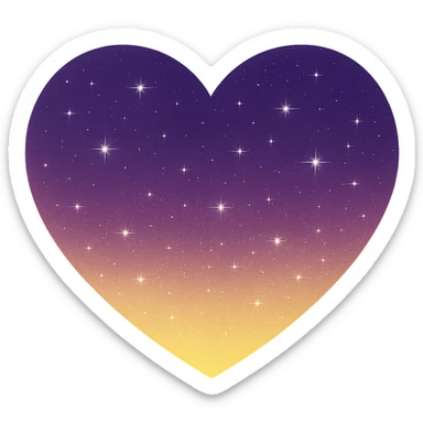 Modify the heart with a night sky gradient to a yellow night theme with a purple gradient, more stars, and a soft glow. Remove the background entirely  sticker