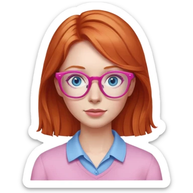 Frau mit Ginger Haaren und Pinker Brille und Blauen Augen  sticker