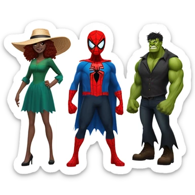 Spider-Man, Hulk, scarecrow, and wicked witch together sticker