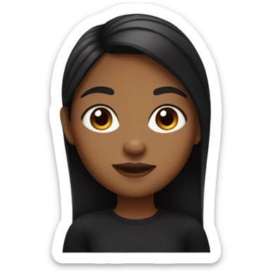brown skin girl with blak hair and a black shirt and aesthetic  sticker