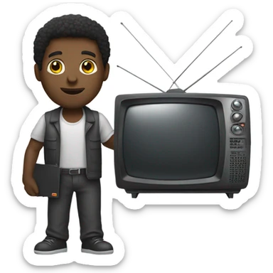 Black man holding tv with price tag sticker