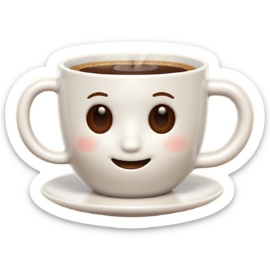 A 3D cartoon coffee cup filled with hot coffee, no saucer underneath, light steam rising, smooth glossy ceramic texture, warm natural lighting, Memoji-style rendering with soft shadows. sticker
