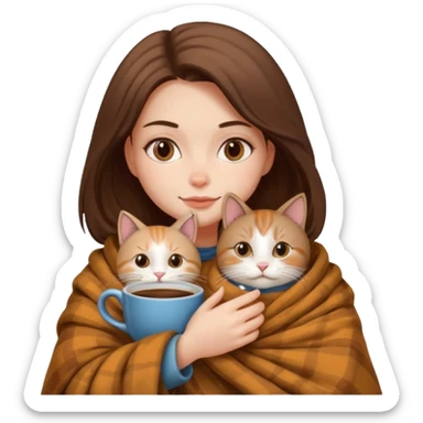 Kediyle bayan yanyana kahve battaniye sticker