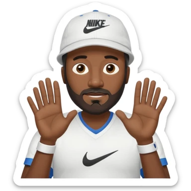 MIDDLE AGED BLACK MAN WITH LOW CUT BEARD AND A NIKE HAT SAYING WHO CARES?! MOTIONING HANDS  sticker