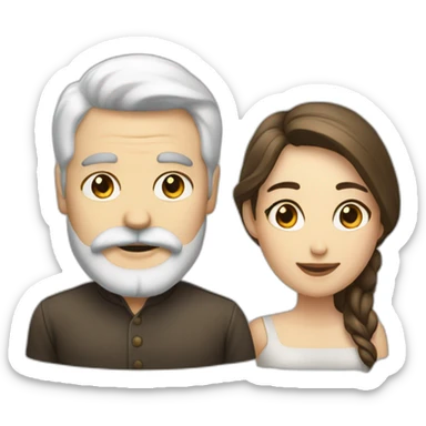 A man with a light white mustache and beard, and next to him is a light brunette woman sticker