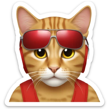 Dj cat with a red hay sticker