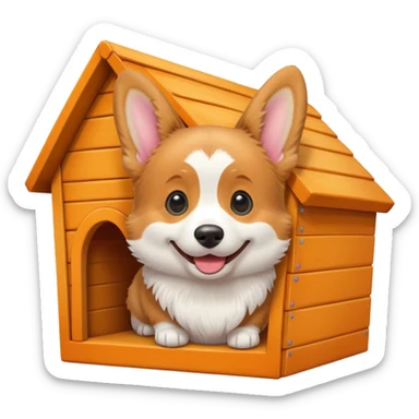realistic corgi peeking out from a dog house, emoji style sticker