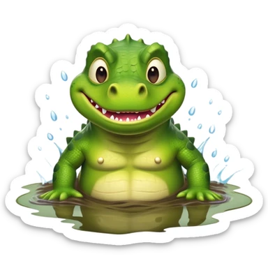 A green Shrek-crocodile hybrid swimming breaststroke in a puddle sticker