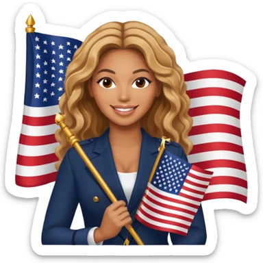 Beyonce with holding  american flag sticker