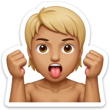 Tongue out face with two fists together in front of face sticker