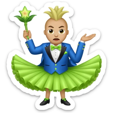 Angry blue banana wearing a sparkly lime green tuxedo and tutu sticker