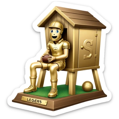 A "I STINK AT FANTASY FOOTBALL" trophy featuring an outhouse-shaped figure with legs on a metallic base - perfect for commemorating league losers.​​​​​​​​​​​​​​​​ sticker