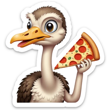 Ostrich eating pizza sticker