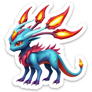 Futuristic volcanic elemental badass cool tough evil Suicune-Bayleaf-Celebi-Pokémon-Fakémon-hybrid-creature sticker