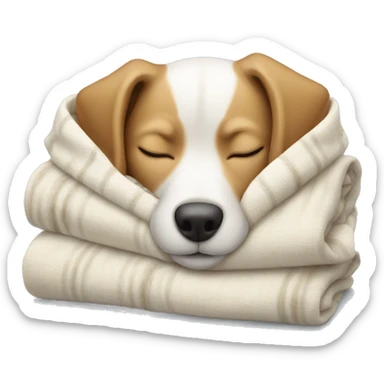 Dog sleeping with a little blanket that’s white sticker
