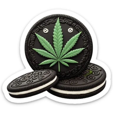black and white oreo cookies with cannabis leaf sticker