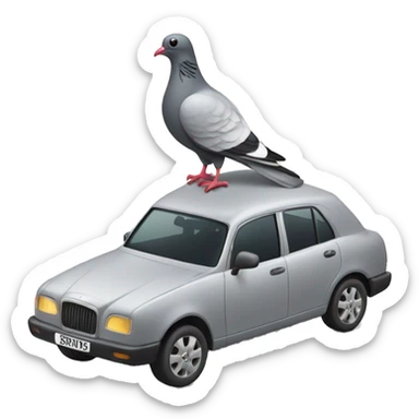 Car with a pigeon on the roof sticker