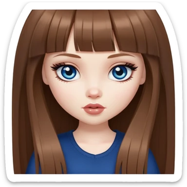 pretty bratz baddie, pale skin, bangs long straight brown hair, dark blueen eyes sticker