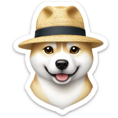 White Shiba Inu with straw hat like luffy from one piece sticker