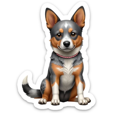 cinematic-[australian catle dog]-realistic-full-body-sitting-emoji,-tail-resting-loosely-beside-its-paws,-head-tilted-dramatically,-sleek-[australian cattle dog]-fur,-simplified-yet-realistic-focused-features,-highly-detailed,-glowing-with-an-almost-sarcastic-glow sticker