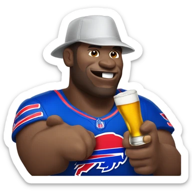 African American Buffalo bills fan with a beer in had and shocker sign  sticker