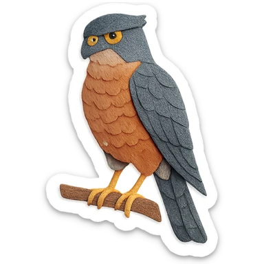 close-up of a Cooper’s Hawk perched on a branch, fine paper edges, intense gaze, slate gray and reddish feather patterns sticker
