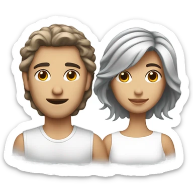 Couple homme blanc cheveux gris et femme brune cheveux mi longs sticker