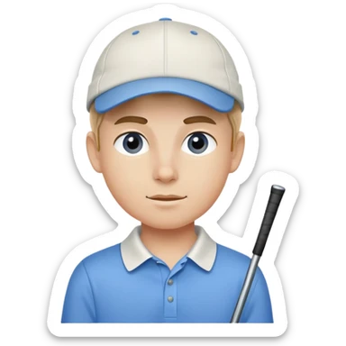 boy in blue shirt and golf hat sticker