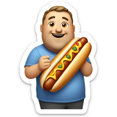 Fat man eating a hot dog sticker
