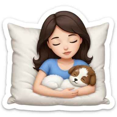 a beautiful brunette girl sleeping with a white pillow  sticker