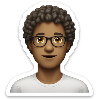 young white male with squared chin and curly hair and glasses sticker