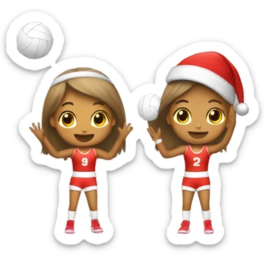Girl playing volleyball with Santa hat sticker