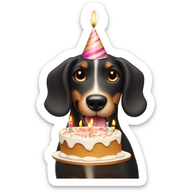 playful dog showing tongue with birthday cake and 12 candles  sticker