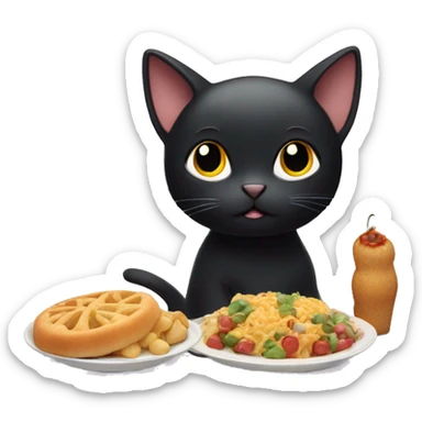 Cute black cat admiring food sticker